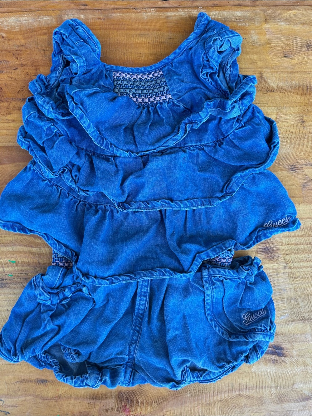 Gucci Blue Ruffled Denim Kids Matching Set